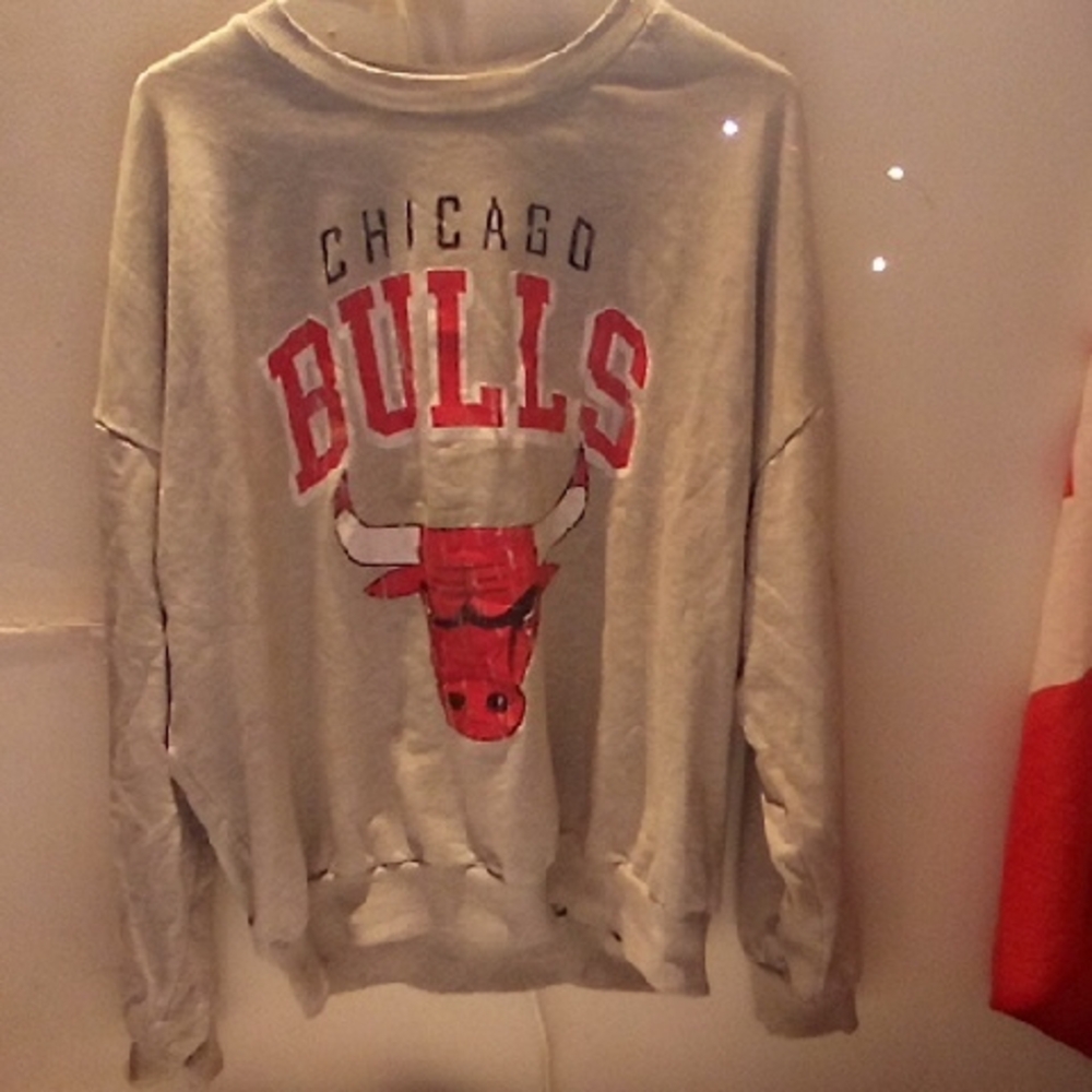 Chicago Bulls Gray Sweater NBA Wear Red White Size M Used Like New